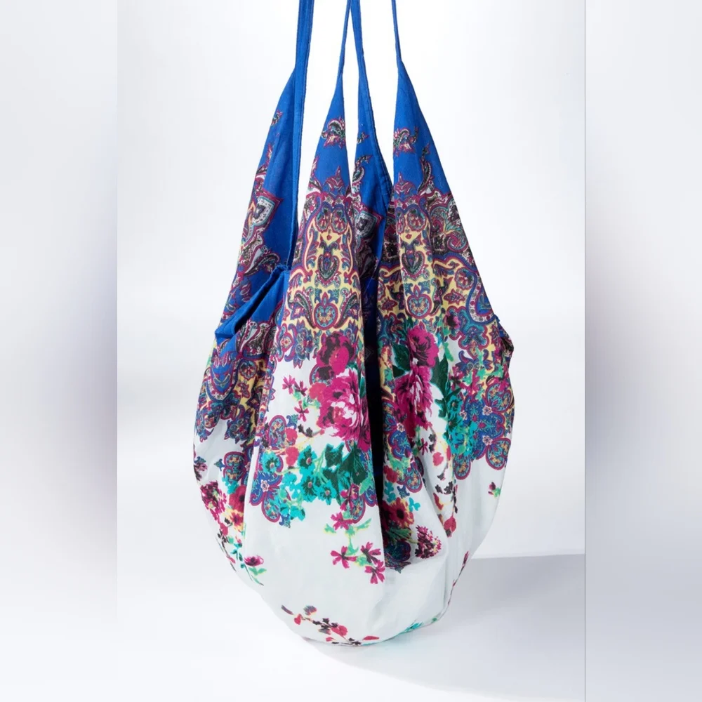 Boho Chic Beach Yoga Hobo Shoulder Bag - Paisley Floral Design - 100% Cotton